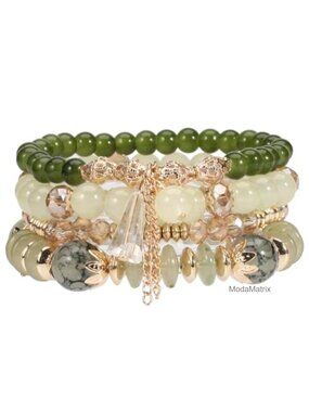 Set of 4 Bohemian Polymer Clay Beaded Bracelets, Vintage Style Stackable